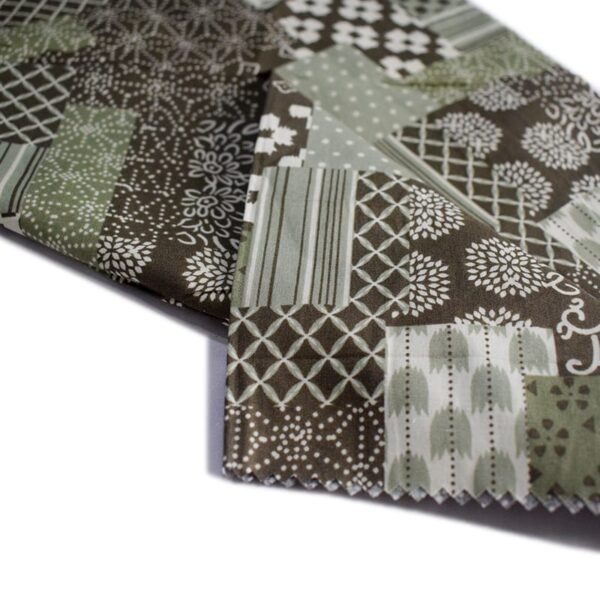 100% Cotton Printed Poplin Fabric - Brown Patchwork Design