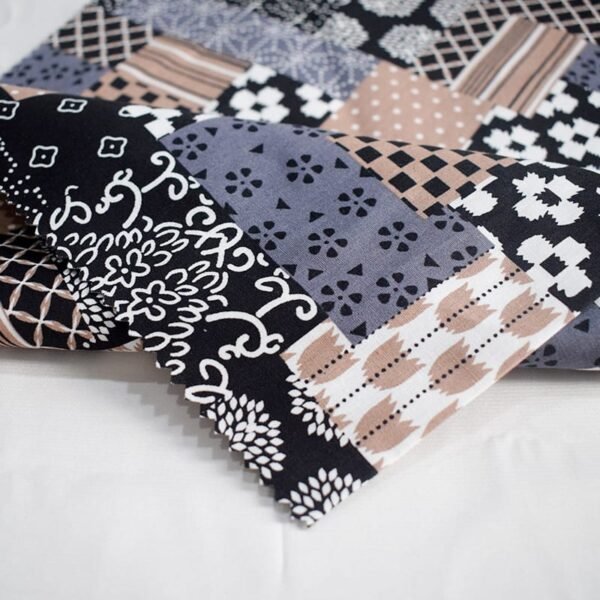 100% Cotton Printed Poplin Fabric - Brown Patchwork Design