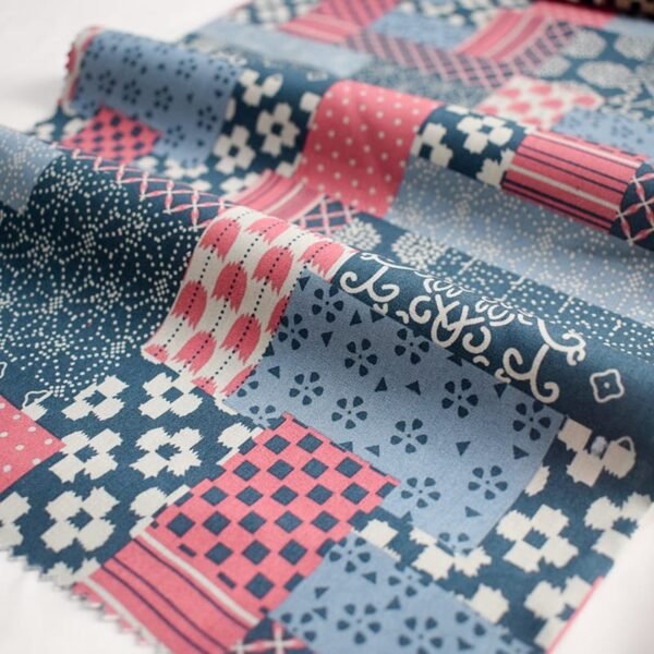 100% Cotton Printed Poplin Fabric - Brown Patchwork Design