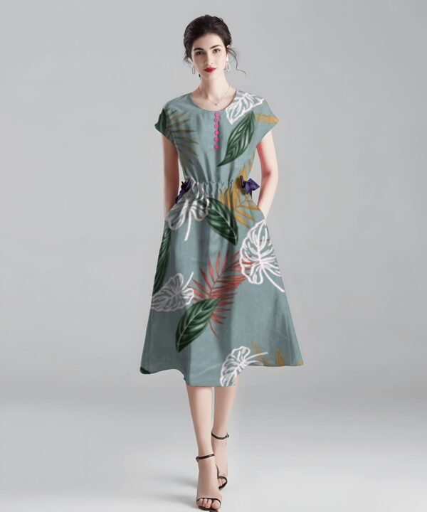 Tropical Leaf Line Art Pattern 45s Yarn 100% Rayon Fabric HL-491784