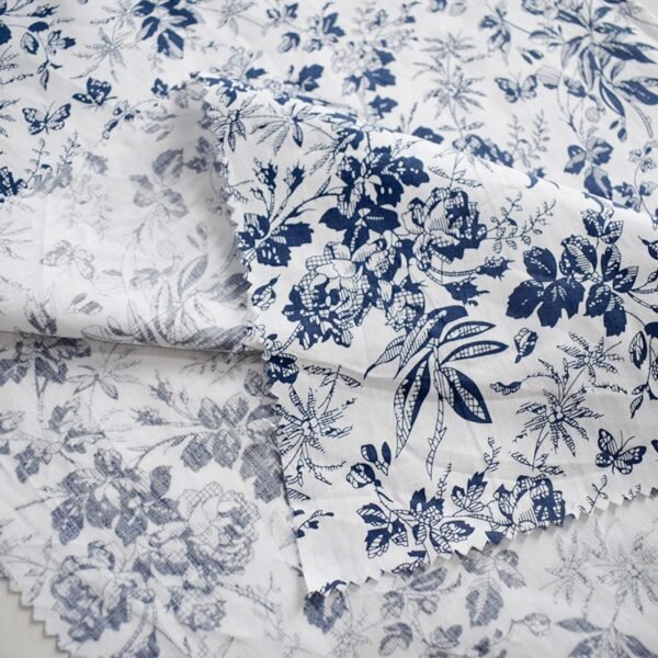 Vintage White Floral Printed 100% Cotton Poplin Fabric