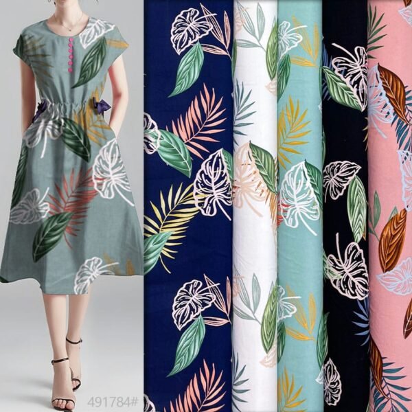 Tropical Leaf Line Art Pattern 45s Yarn 100% Rayon Fabric HL-491784