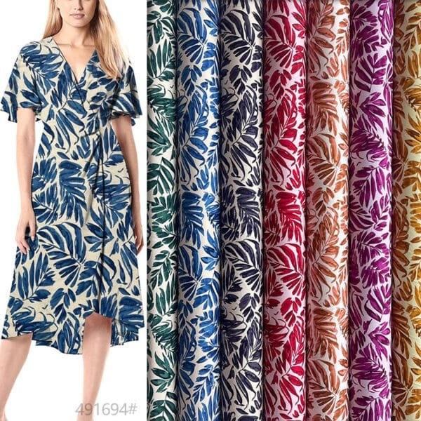 Tropical Leaf Print 45s Yarn 100% Rayon Fabric for lightweight clothing HL-491694