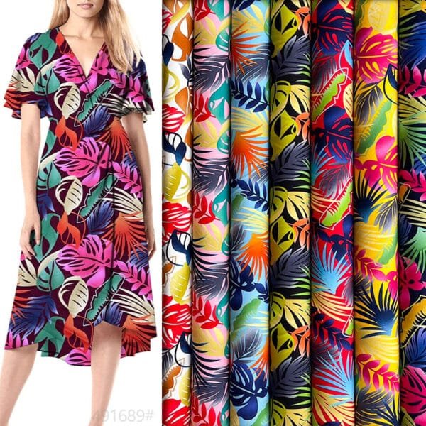 Tropical Leaf Print 45s Yarn 100% Rayon fabric for fashion design HL-491689