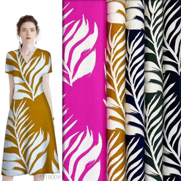 Minimalist Bold Leaf Print 45s Yarn 100% Rayon Fabric Sustainable Clothing Material HL-491800
