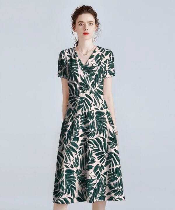 Tropical Leaf Print 45s Yarn 100% Rayon Fabric for lightweight clothing HL-491694
