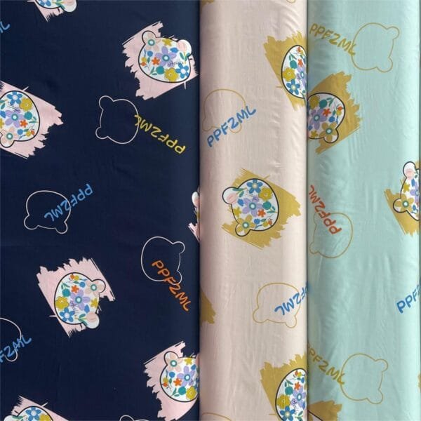 Cartoon Bear Print 40s Yarn Floral Printed 100% Rayon Fabric