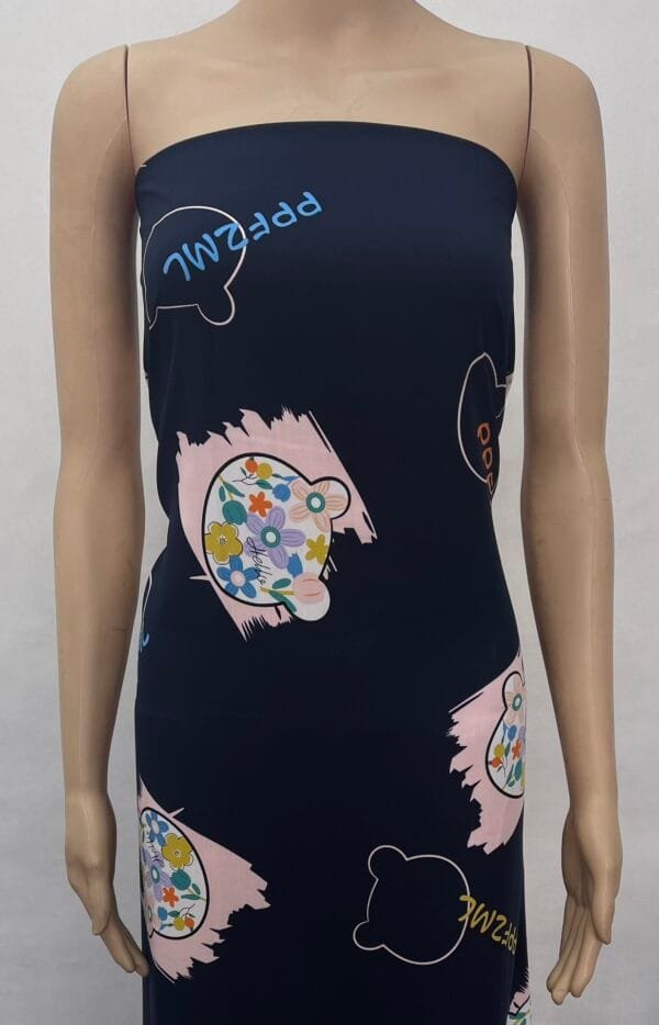 Cartoon Bear Print 40s Yarn Floral Printed 100% Rayon Fabric