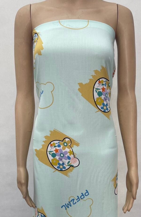 Cartoon Bear Print 40s Yarn Floral Printed 100% Rayon Fabric