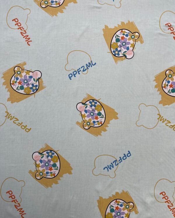 Cartoon Bear Print 40s Yarn Floral Printed 100% Rayon Fabric