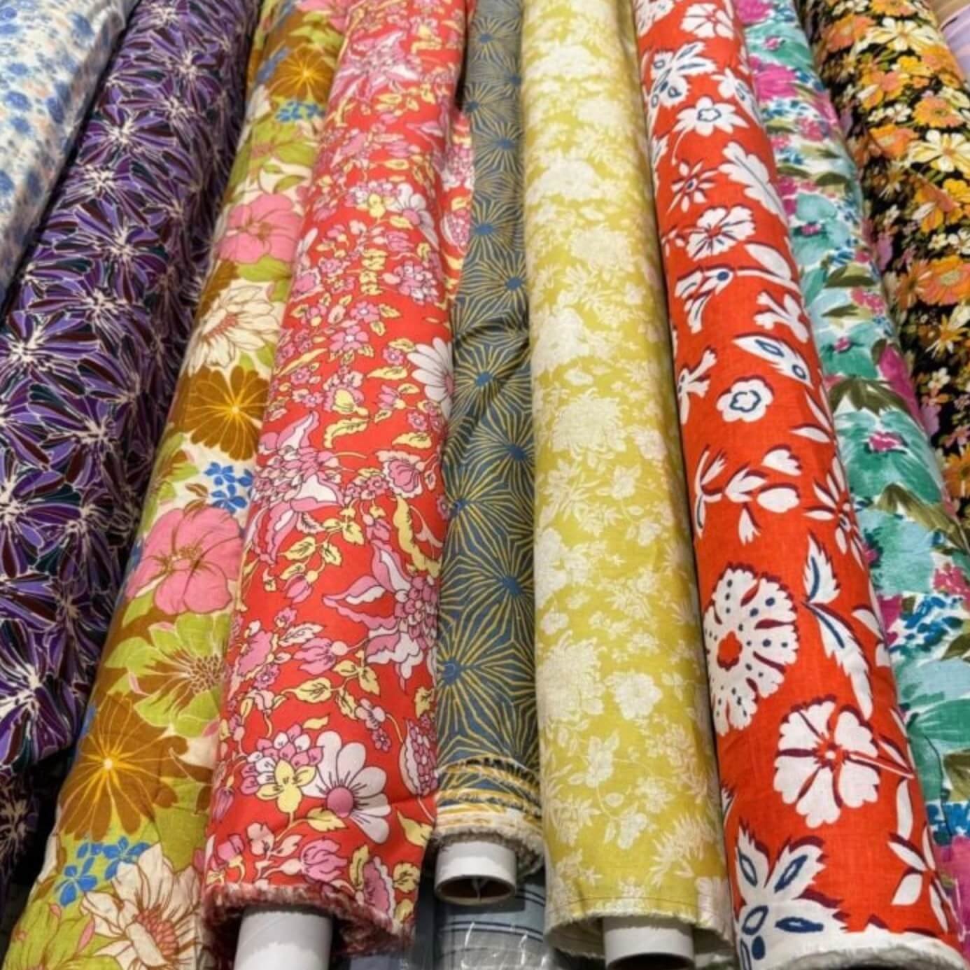 Rolls of high-quality custom floral fabric by Henry Textile