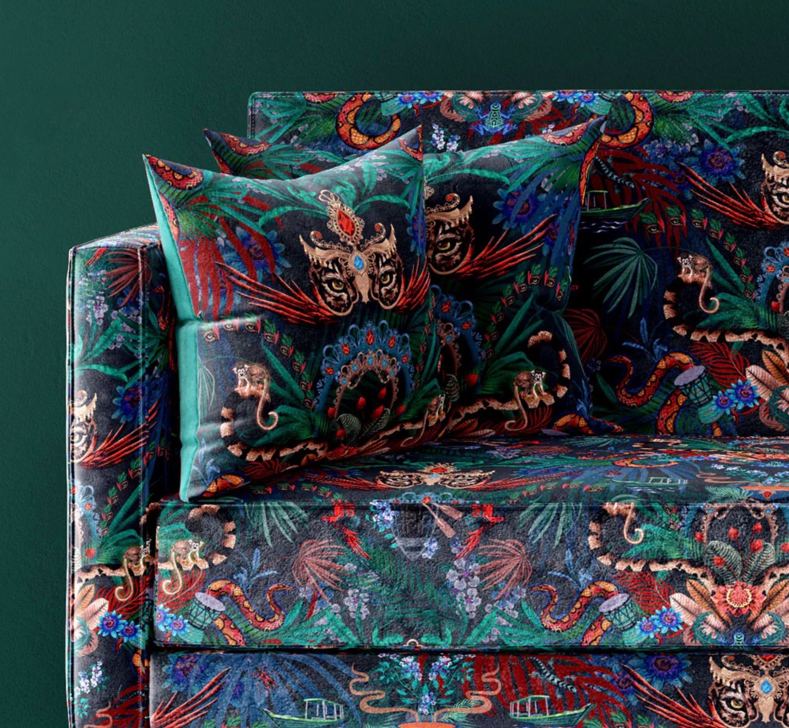 A designer working with colourful fabric swatches.