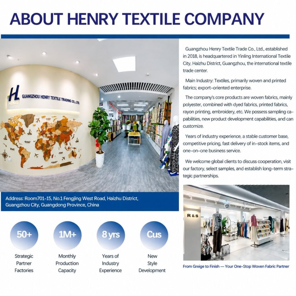 Guangzhou Henry Textile Trade Co., Ltd. woven fabric supplier showroom